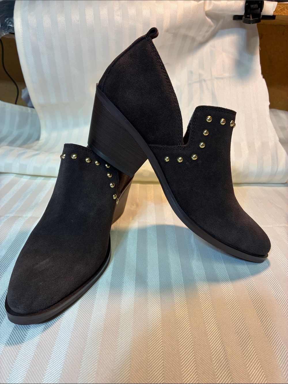 Studded Brown leather Suede Ankle Booties - Women. Small scuff on right toe